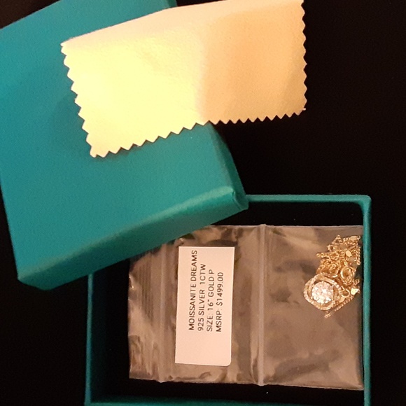 925 Silver Moissanite Necklace in Gold Tone - Picture 7 of 9